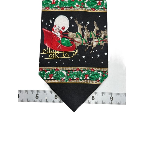 Christmas Novelty Silk Tie With Santa & Reindeer Sleigh Design Holiday Festive - Picture 7 of 8